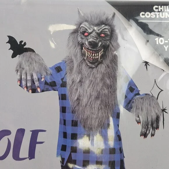 Spooktacular Creations Child Werewolf Costume L 10-12 Yrs With Top Hood Gloves - Picture 4 of 9